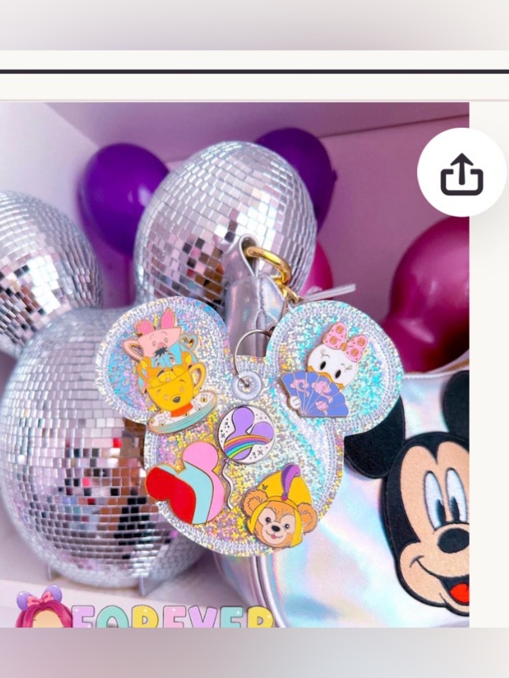 Holographic Glitter Mickey-Shaped Keychain Pin Holder Charm